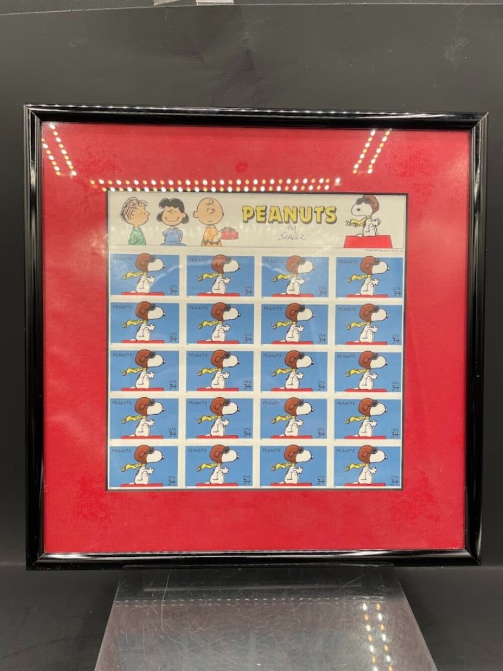 2000 Peanuts Snoopy Full Sheet of Twenty 34 Cent Postage Stamps Framed